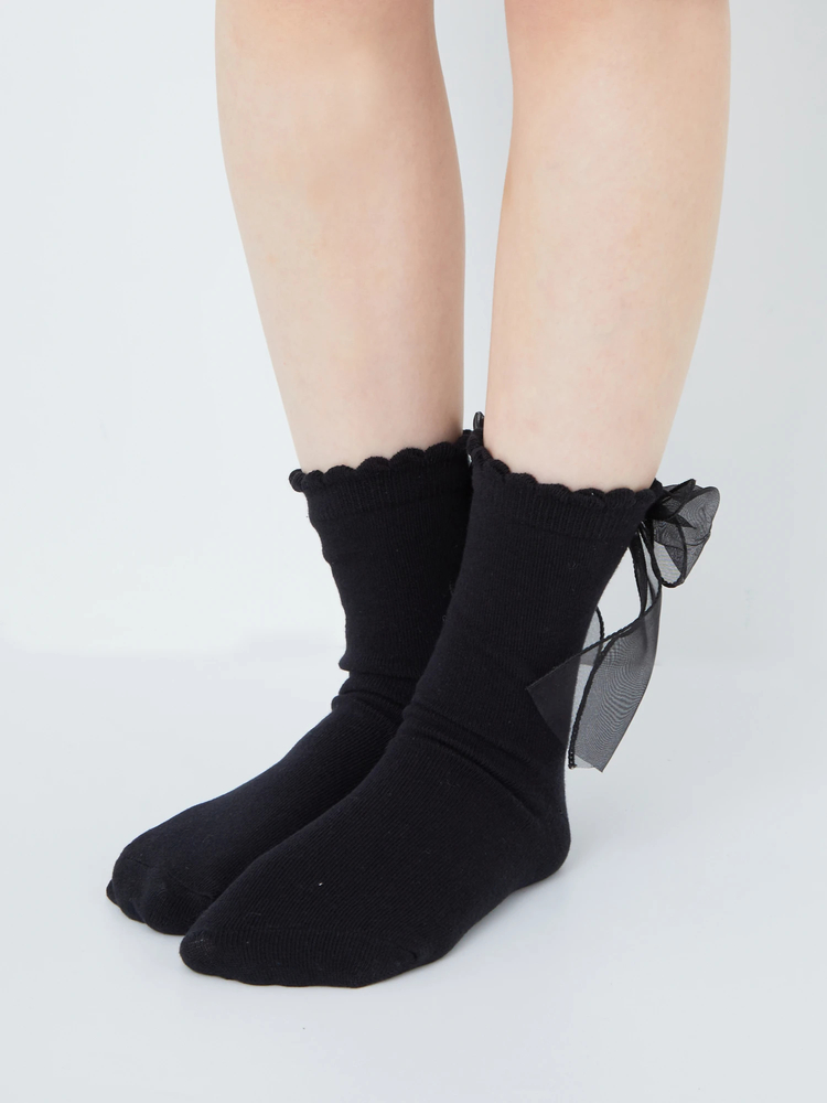 即日発送LIS CALLA｜“My Diary”花柄リボンソックス（ブラック） 即日発送LIS CALLA｜“My Diary”花柄リボンソックス（ブラック） LIS