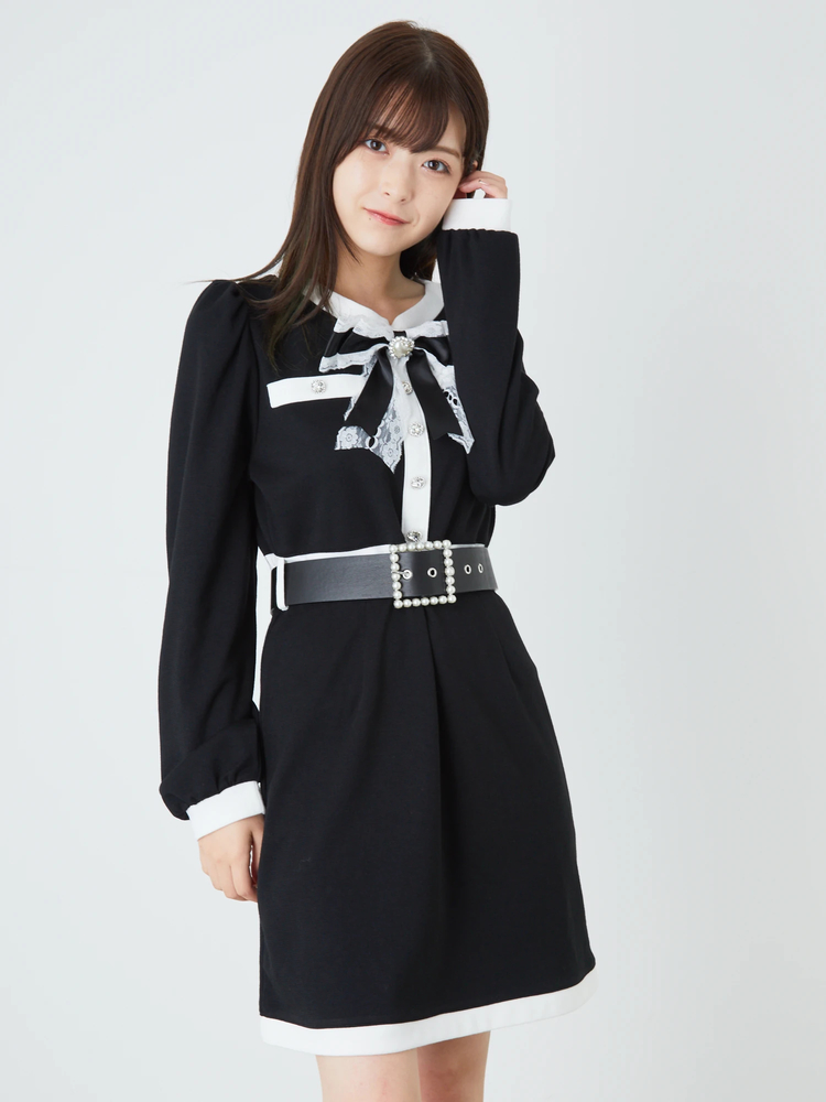 ※完売！新品★Ank Rouge ベルト付き配色LADYレースリボンワンピース ベルト付き配色LADYワンピース - Ank Rouge(アンクルージュ)の