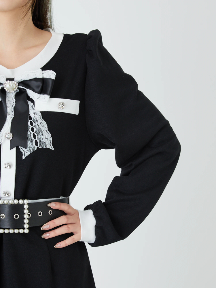 ※完売！新品★Ank Rouge ベルト付き配色LADYレースリボンワンピース ベルト付き配色LADYワンピース - Ank Rouge(アンクルージュ)の
