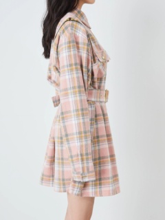 肩ZIPチェックシャツワンピース