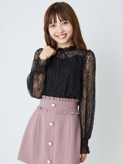 フリルネックレースTOPS(オフホワイト)