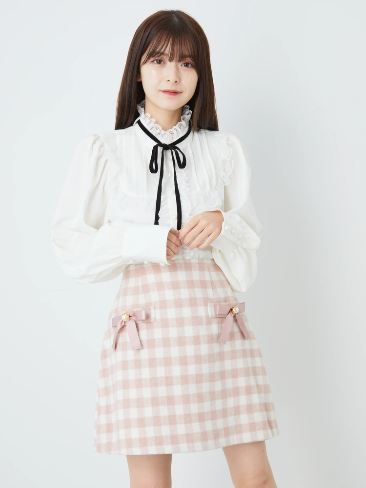 Liala×PG 起毛 チェック 台形 ミニ スカート　OBLI 起毛 チェック 台形 ミニ スカート Liala×PG 全2色｜lpg641-2046
