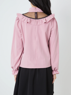 チュール切替えヨークフリルブラウス