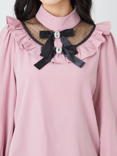 チュール切替えヨークフリルブラウス