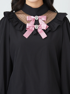 チュール切替えヨークフリルブラウス