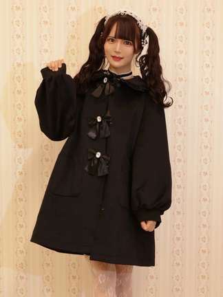 Ank Rouge ロゴリボンドーリーコート アンクルージュ ブラック サテンリボンドーリーコート - Ank Rouge(アンクルージュ)のコート