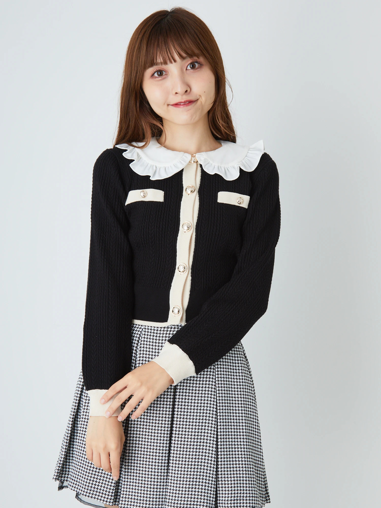 フリルカラー配色ケーブルニット - Ank Rouge(アンクルージュ)のニット