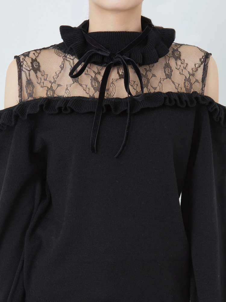 Ank Rouge レースハイネックニット ブラック M Ank Rouge レースハイネックニット ブラック M - メルカリ