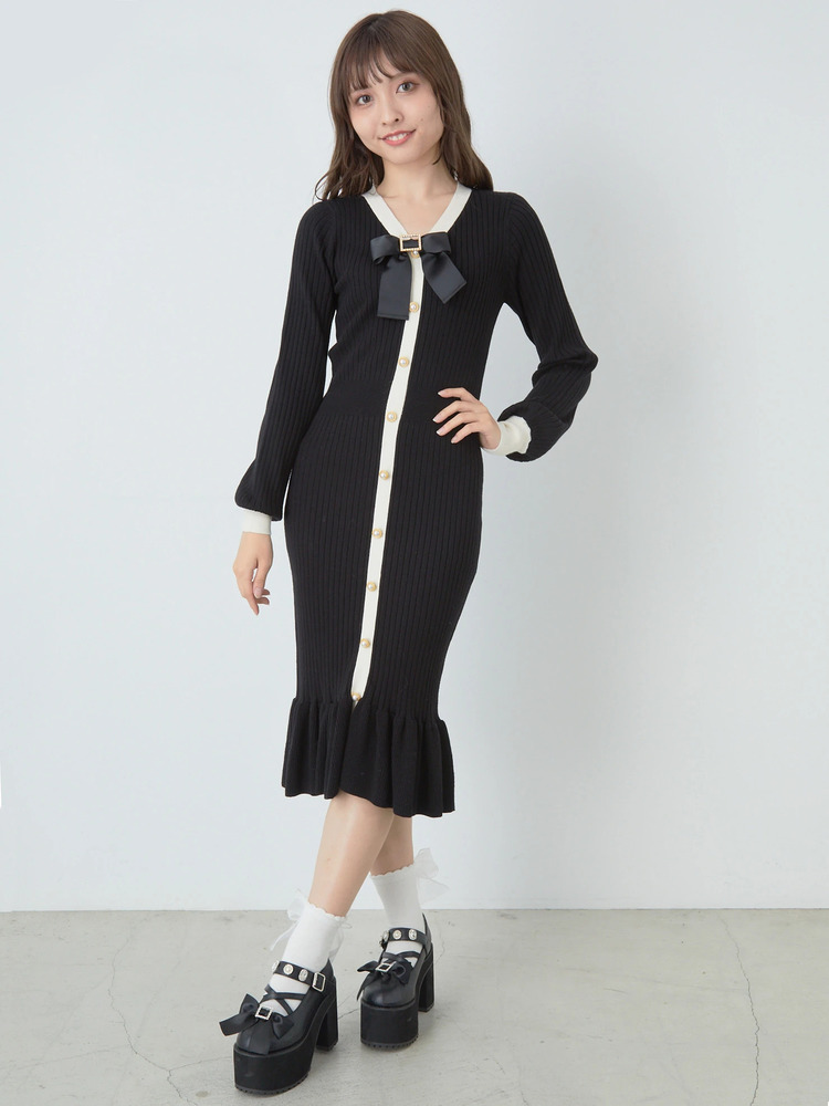 Yves Saint Laurent ニットワンピース Yves Saint Laurent 半袖ニットワンピース オレンジ