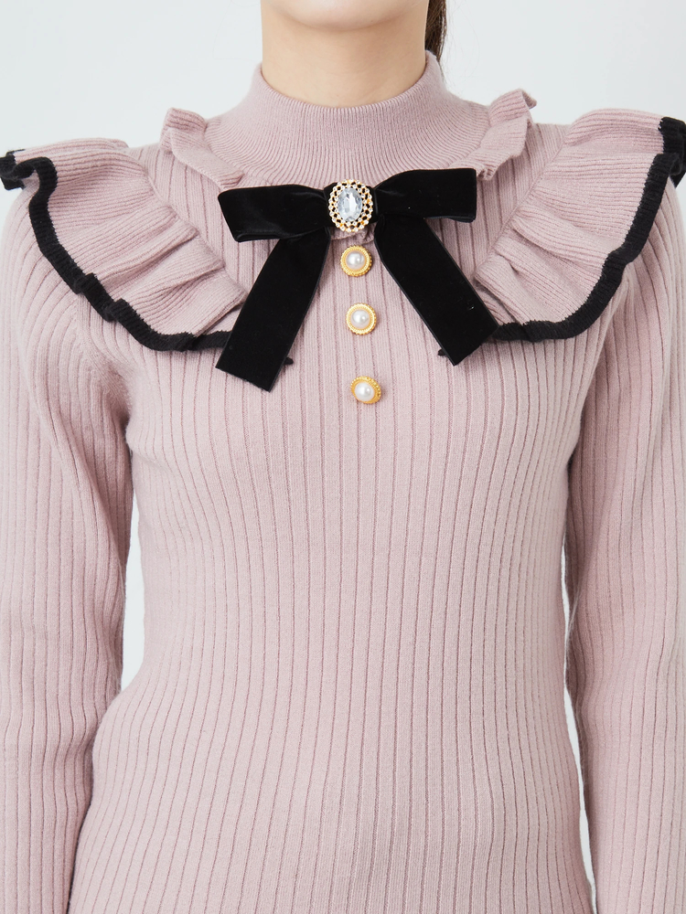 ビジューリボン配色ニット - Ank Rouge(アンクルージュ)のニット