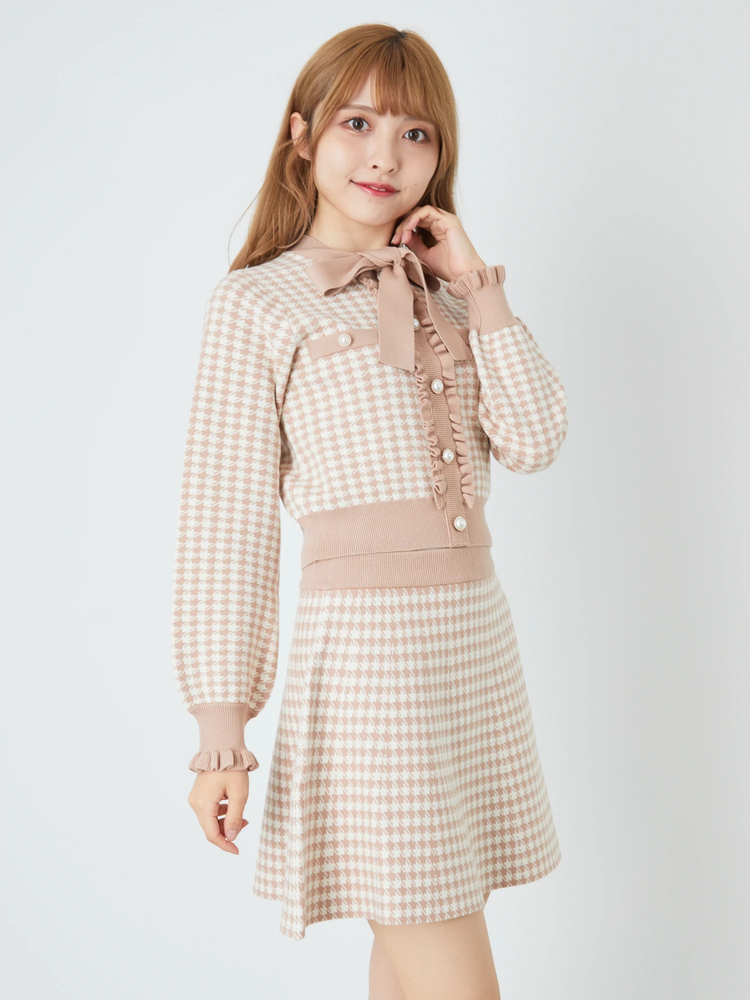 【美品】ANDREA&Co. アンドレアアンドコー　千鳥柄x花柄　ニットベスト 千鳥柄ニットフレアSK - Ank Rouge(アンクルージュ)のスカート
