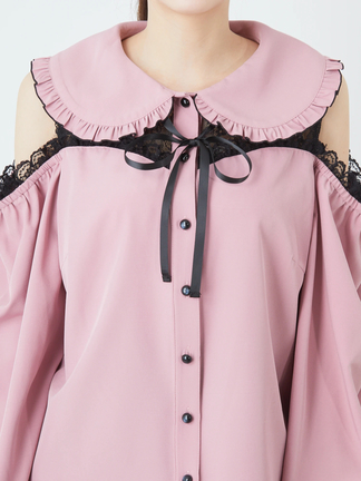 Ank Rouge♡フリル付きピンク長袖チュニック ハートモチーフ襟シャツチュニック - Ank Rouge(アンクルージュ