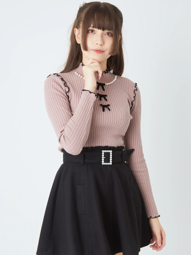 フロントリボンメロウリブニット - Ank Rouge(アンクルージュ)のニット