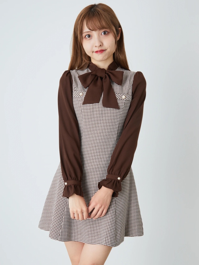 千鳥柄リボンタイAラインワンピース - Ank Rouge(アンクルージュ)の  