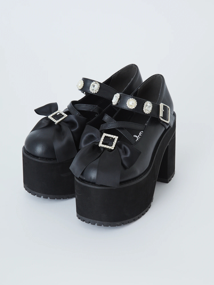 ビジューリボン厚底シューズ - Ank Rouge(アンクルージュ)のパンプス