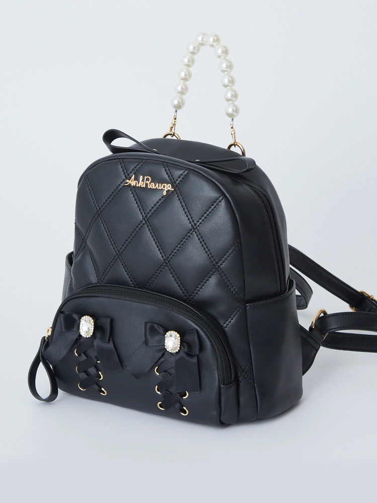 Ank Rouge ribbon perl リュック black Ank Rouge ribbon perl リュック black - バッグ正規 品