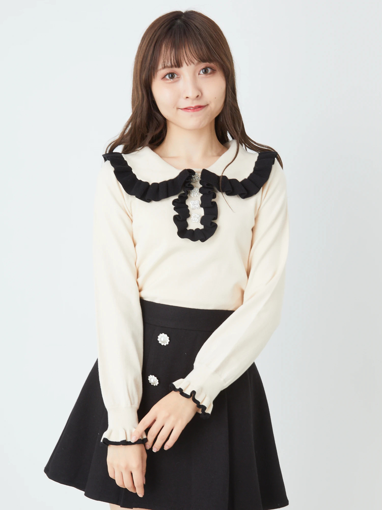 フリル衿ビジューボタンニット - Ank Rouge(アンクルージュ)のニット