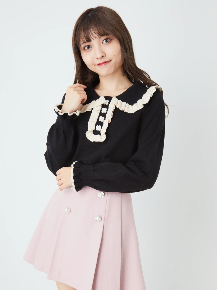 フリル衿ビジューボタンニット - Ank Rouge(アンクルージュ)のニット