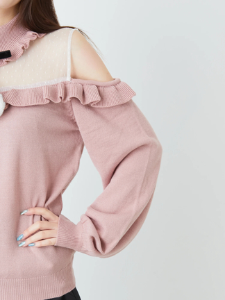 ポンポンリボンオフショルニット - Ank Rouge(アンクルージュ)のニット