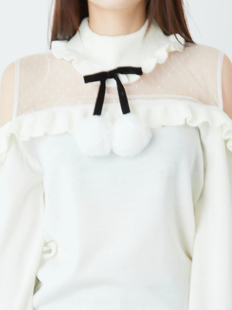 アンクルージュ　ぽんぽんリボンニットポンチョ ぽんぽんリボンニットポンチョ - Ank Rouge(アンクルージュ)の