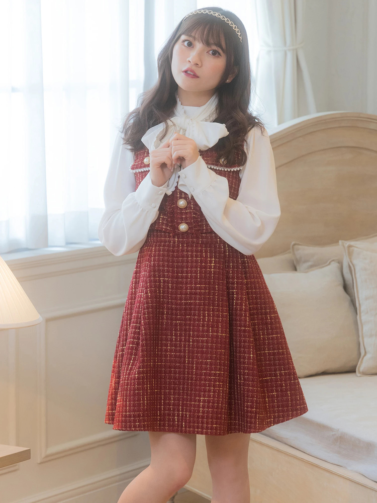 即完売！新品☆Ank RougeパイピングMIXツイードJK&SKセットアップ