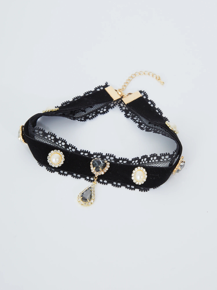 真珠ベロアチョーカー、ベロアつけ襟　レース手袋　３点セット ニアナ niana パールワイヤーネックレス ショート チョーカー 結婚式