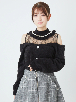 Ank Rouge フェザーオフショルニット ブラック フェザーオフショルニット - Ank Rouge(アンクルージュ)のニット