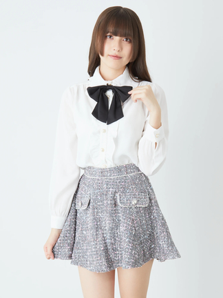 2点おまとめ　ネップツイードハーフコート　プラージュスカート 楽天市場】スカートセットアップ ノーカラー ツイード ボタン