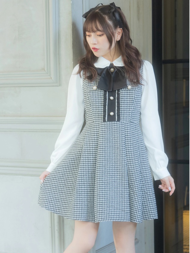 ラメ千鳥リボンワンピース - Ank Rouge(アンクルージュ)のワンピース  