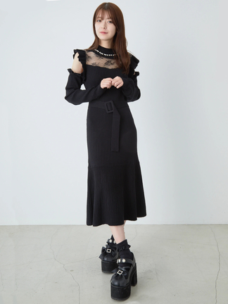 最終値下げ　新品タグ付　ribbon shoulder combinaison レース切替え肩あきニットOP - Ank Rouge(アンクルージュ)の