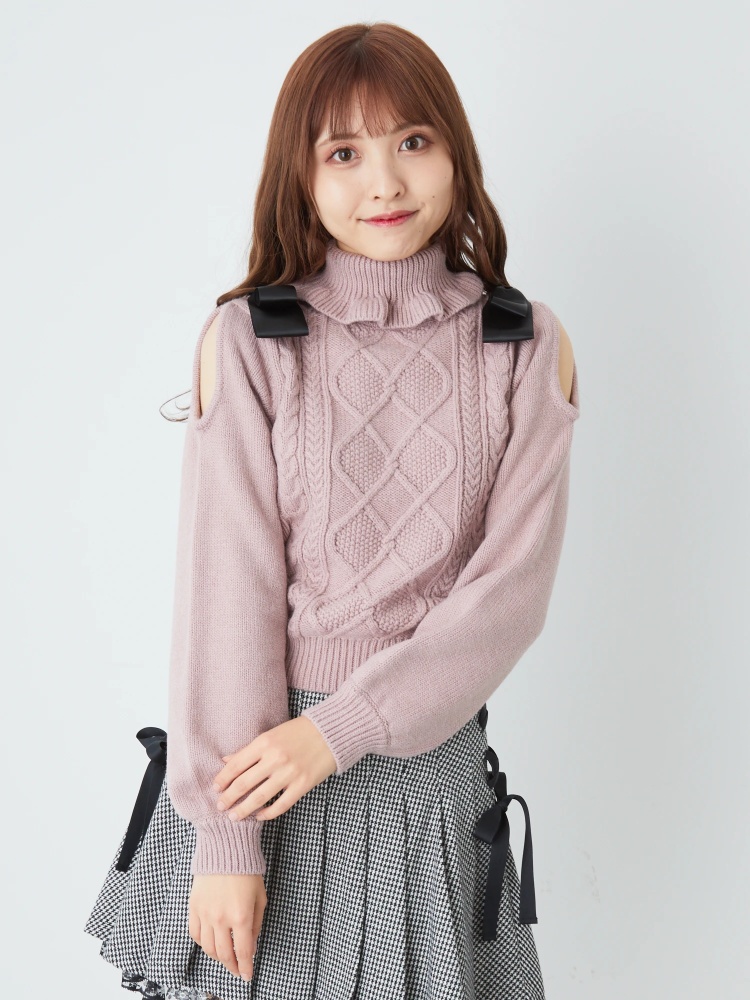 肩開きリボンケーブルニット - Ank Rouge(アンクルージュ)のニット  