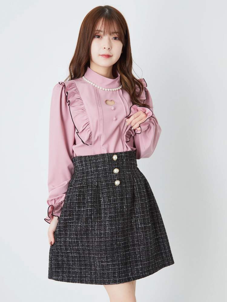 ※即完売！新品★Ank RougeパイピングMIXツイードJK&SKセットアップ 即完売！新品☆Ank RougeパイピングMIXツイードJK&SK