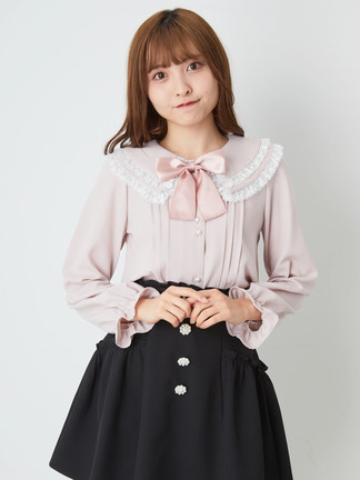 Ank Rouge ダブルレース 衿ブラウス フリル襟リボン付き長袖 ピンク ダブルレース衿ブラウス - Ank Rouge(アンクルージュ)のシャツ