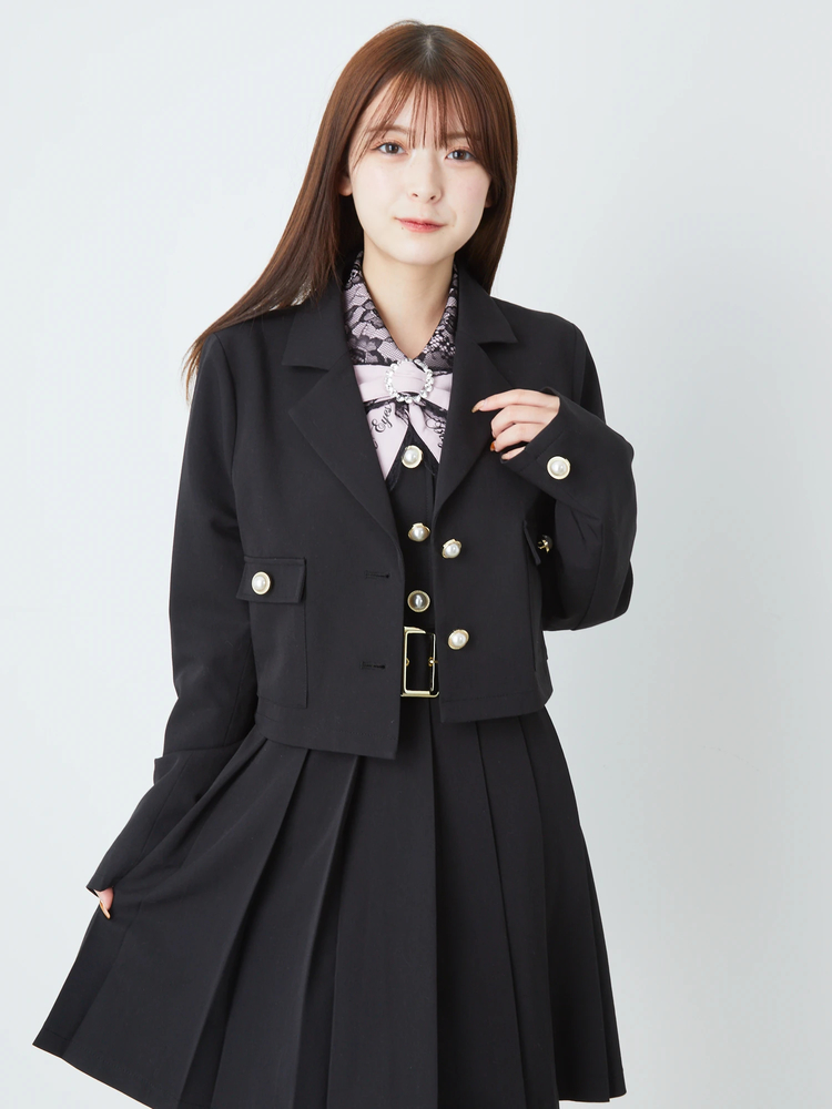 TRALALA ファー付リボンレースパールボタンコート ピンク×黒 平成 地雷系 01_001.jpg