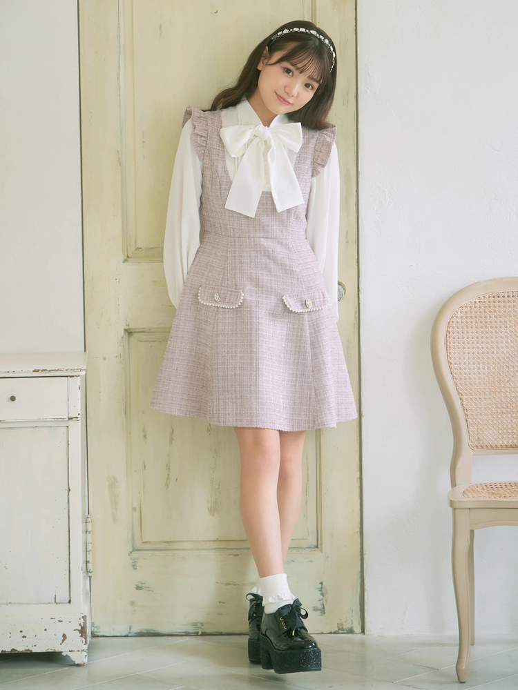 Ank Rouge ピンク ツイードワンピース　M 03_011-750.jpg