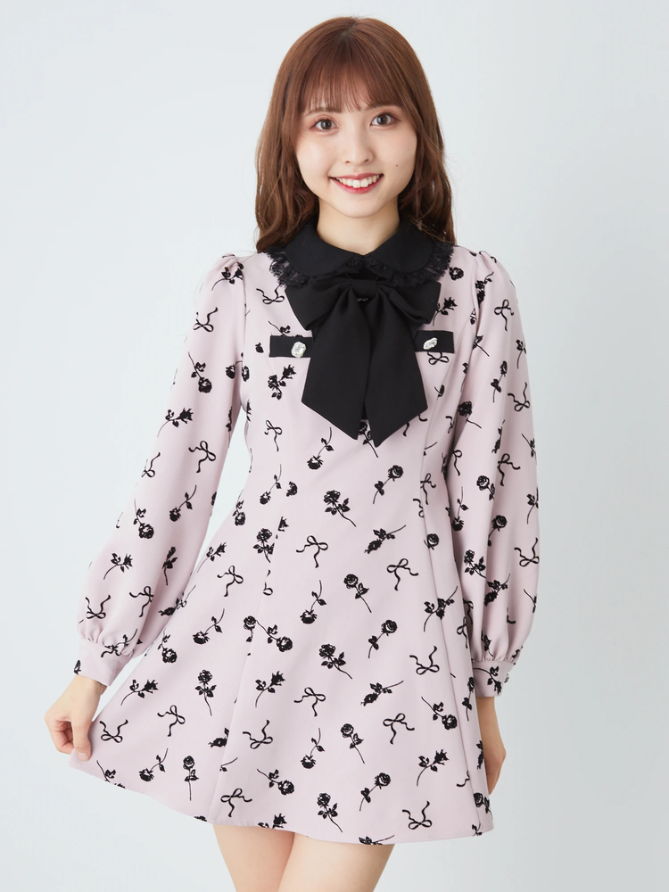 GOLDS♡タグ付き♡ラッフルフリル胸元おりぼんワンピ♡銀ラメ♡ピンク×ブラック ローズフロッキーラッフルフリルOP - Ank Rouge(アンクルージュ)の