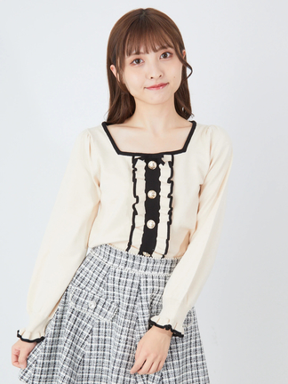 qung クレールバイカラーツイードJK アイボリー