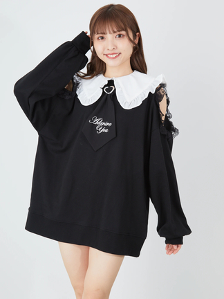 d.i.a.♡千鳥柄スカル 肩あき 背中あきパーカー 低身長さん向けサイズあり】イージージョーゼット前後2WAY