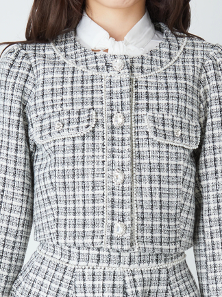 専用 ANAYI ファンシーチェックツィードクルー ノーカラージャケット 20220225152918450.jpg