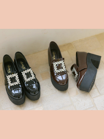 ビジューバックルローファー(ブラウン)