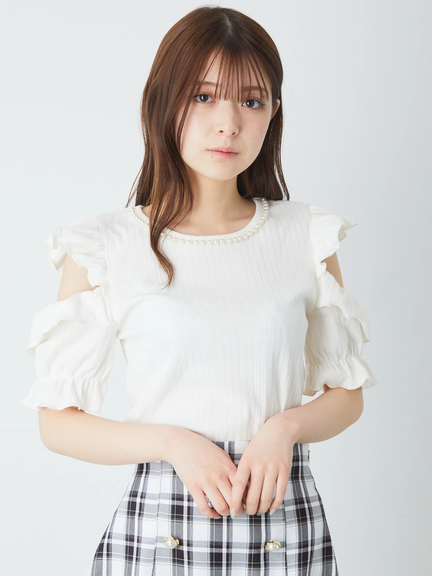 肩あきテレコTOPS(アイボリー)