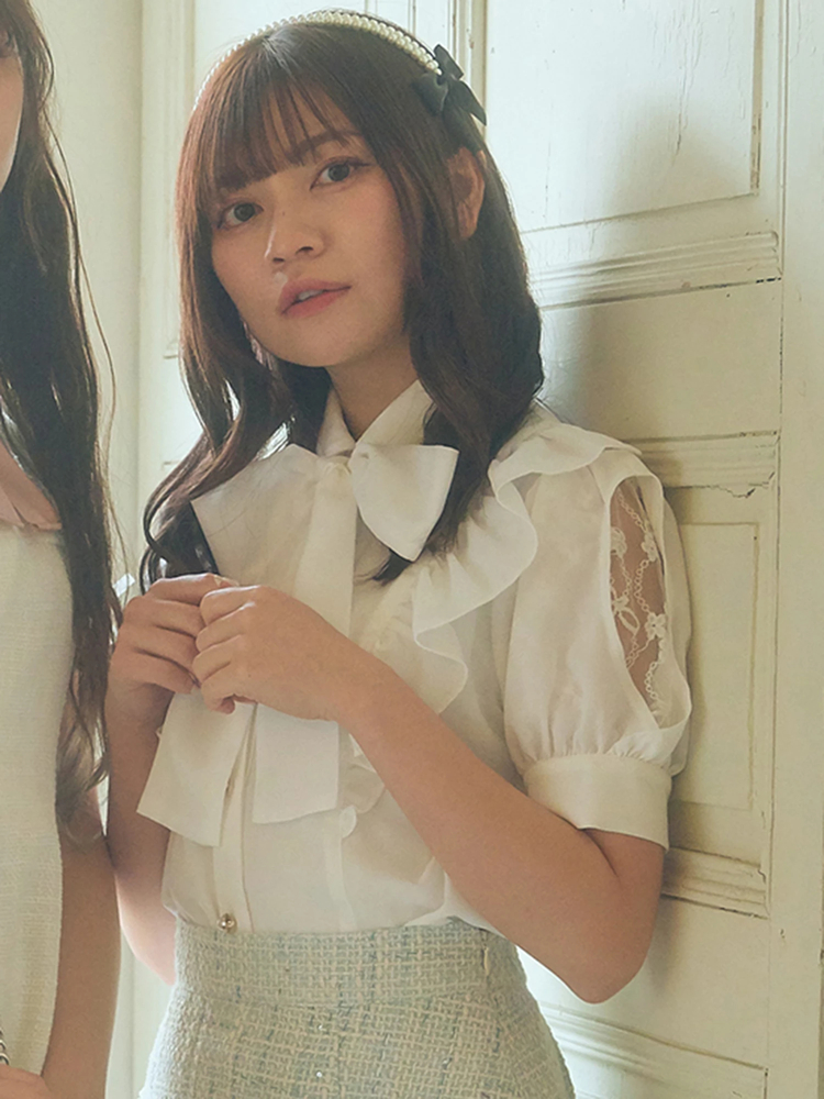 袖レース切替えリボンタイブラウス - Ank Rouge(アンクルージュ)の