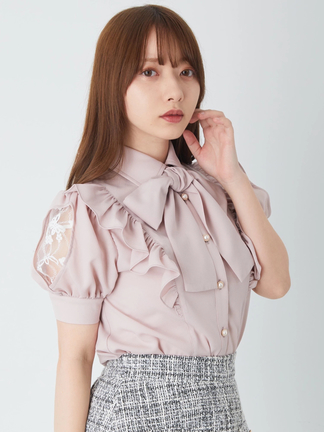 アドーア　リボンタイ　長袖ブラウス　グレージュ　変形袖　38 ソフトオーガンジーブラウス | ADORE（アドーア） ｜【公式