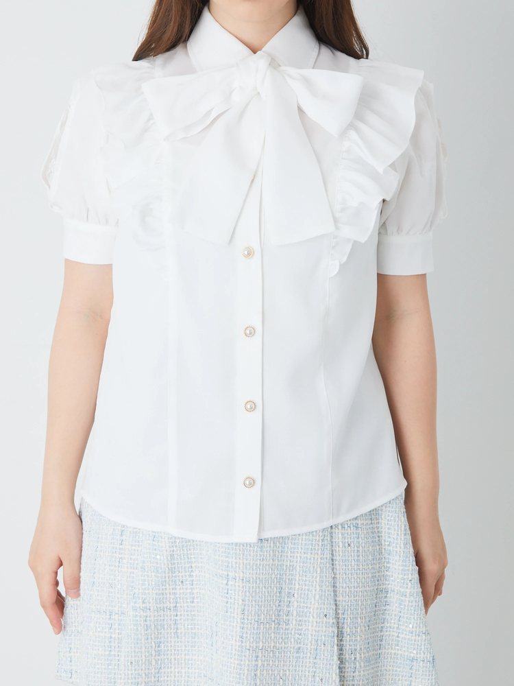 袖レース切替えリボンタイブラウス - Ank Rouge(アンクルージュ)の