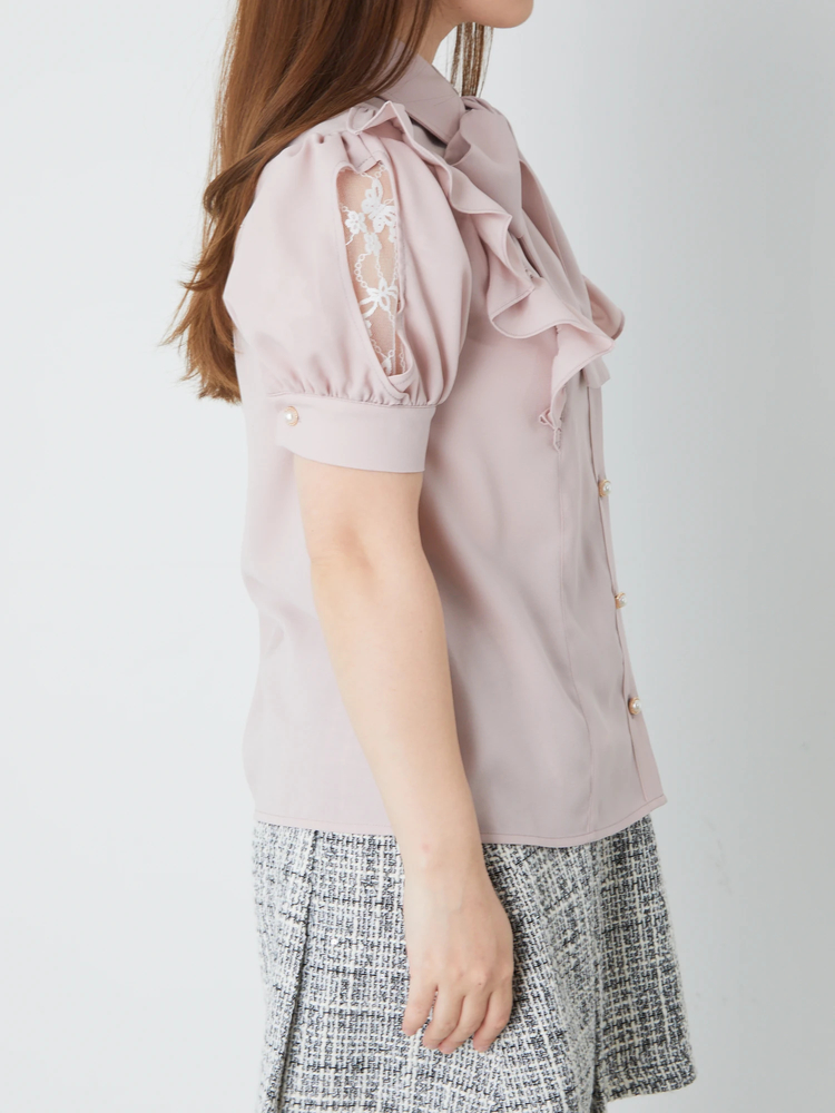 袖レース切替えリボンタイブラウス - Ank Rouge(アンクルージュ)の