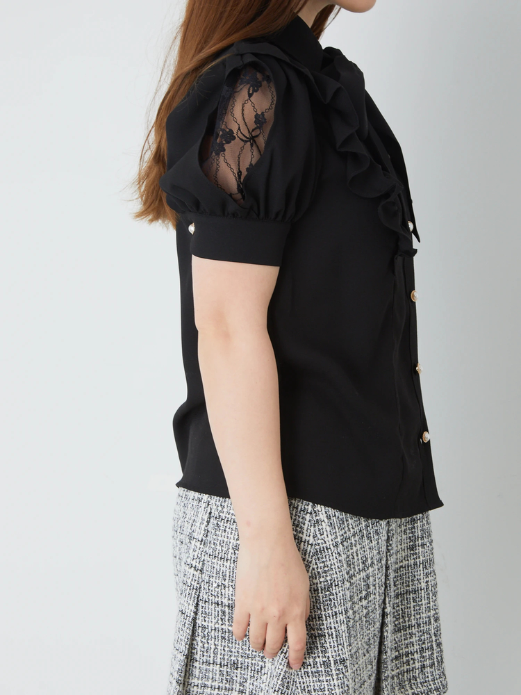 袖レース切替えリボンタイブラウス - Ank Rouge(アンクルージュ)の