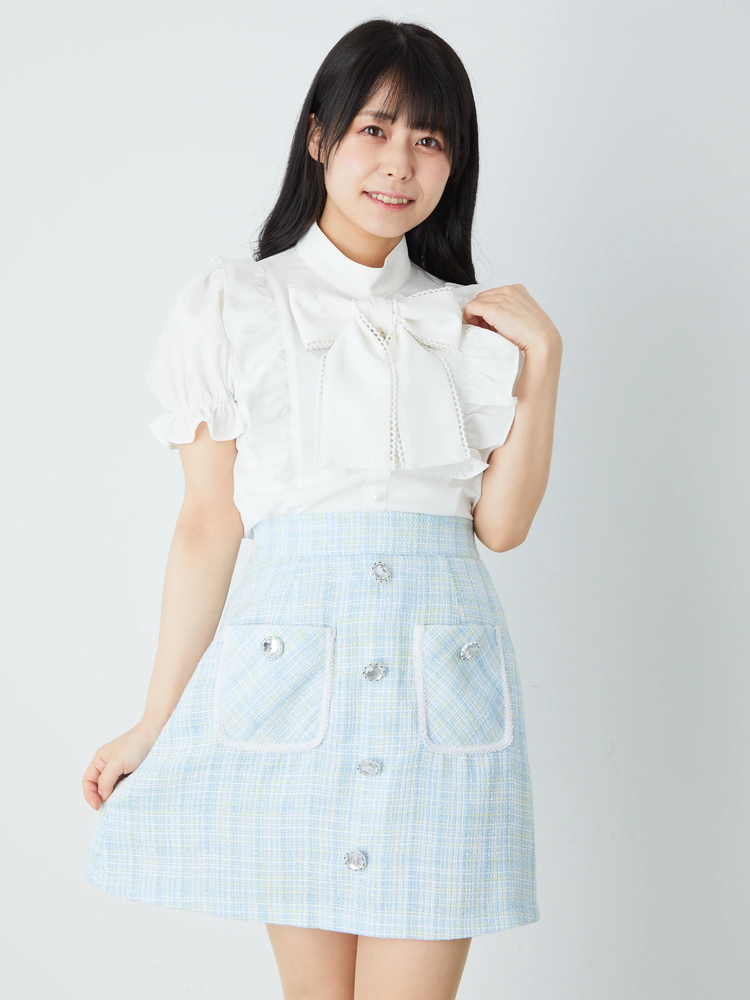 ビジューボタンツイード台形SK - Ank Rouge(アンクルージュ)のスカート