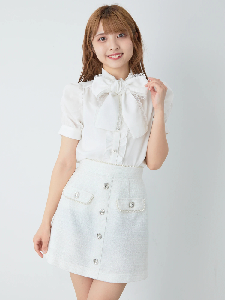 新品未使用 ミシェルマカロン ランダムビジュー美脚スカート S