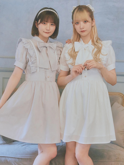 リボンタイドーリーパフワンピース(オフホワイト)