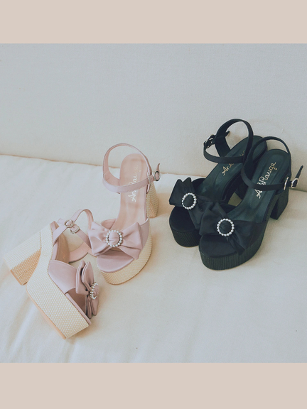 パールバックルリボンサンダル(ピンク)